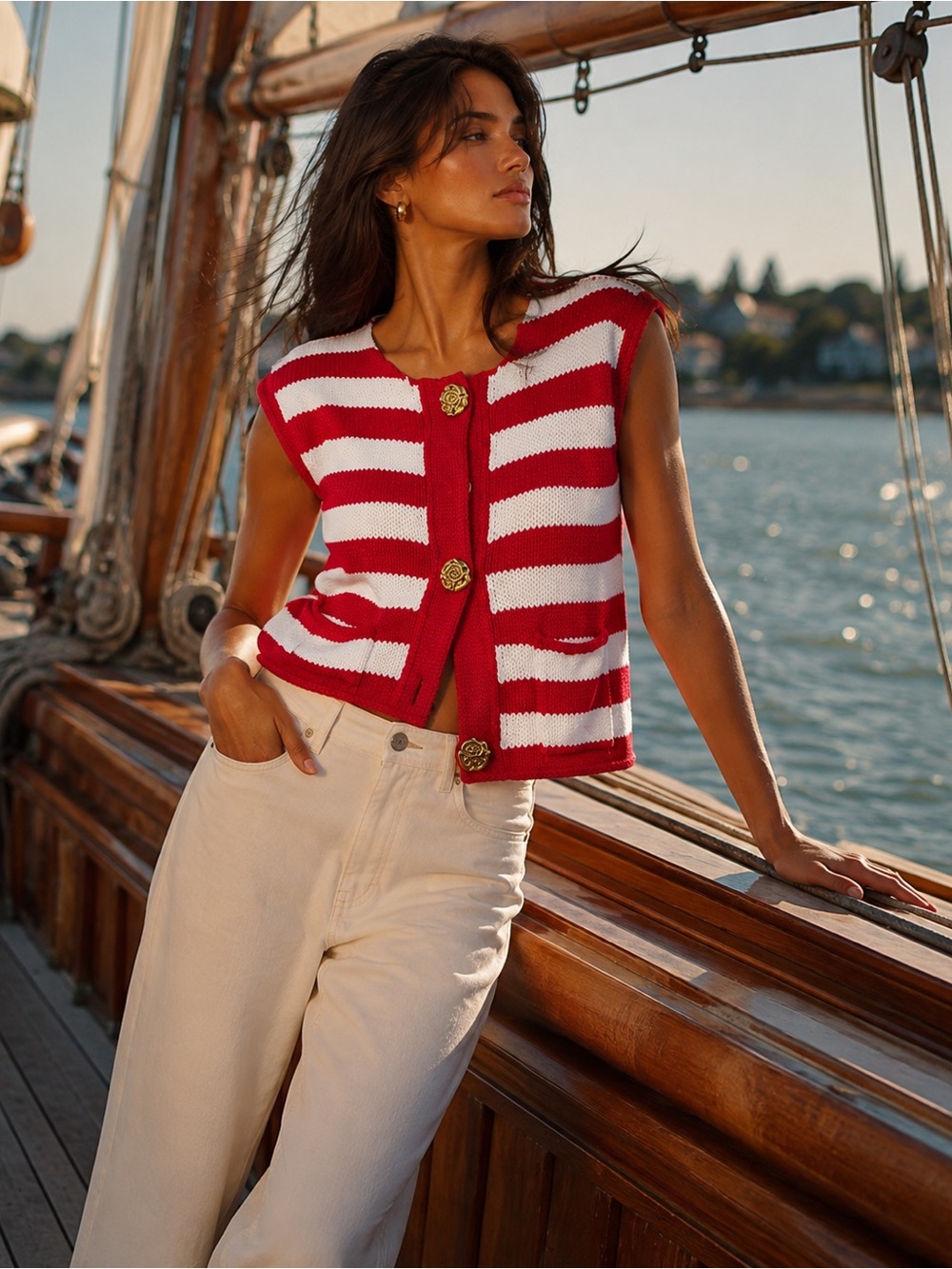 House of Harlow 1960 Red & White Striped Knit Sweater Vest – Size Small